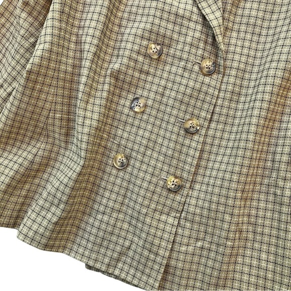 Vtg Jones New York Plaid Buttoned Blazer Jacket Career Tan Brown Size Petite 8 - Picture 3 of 6